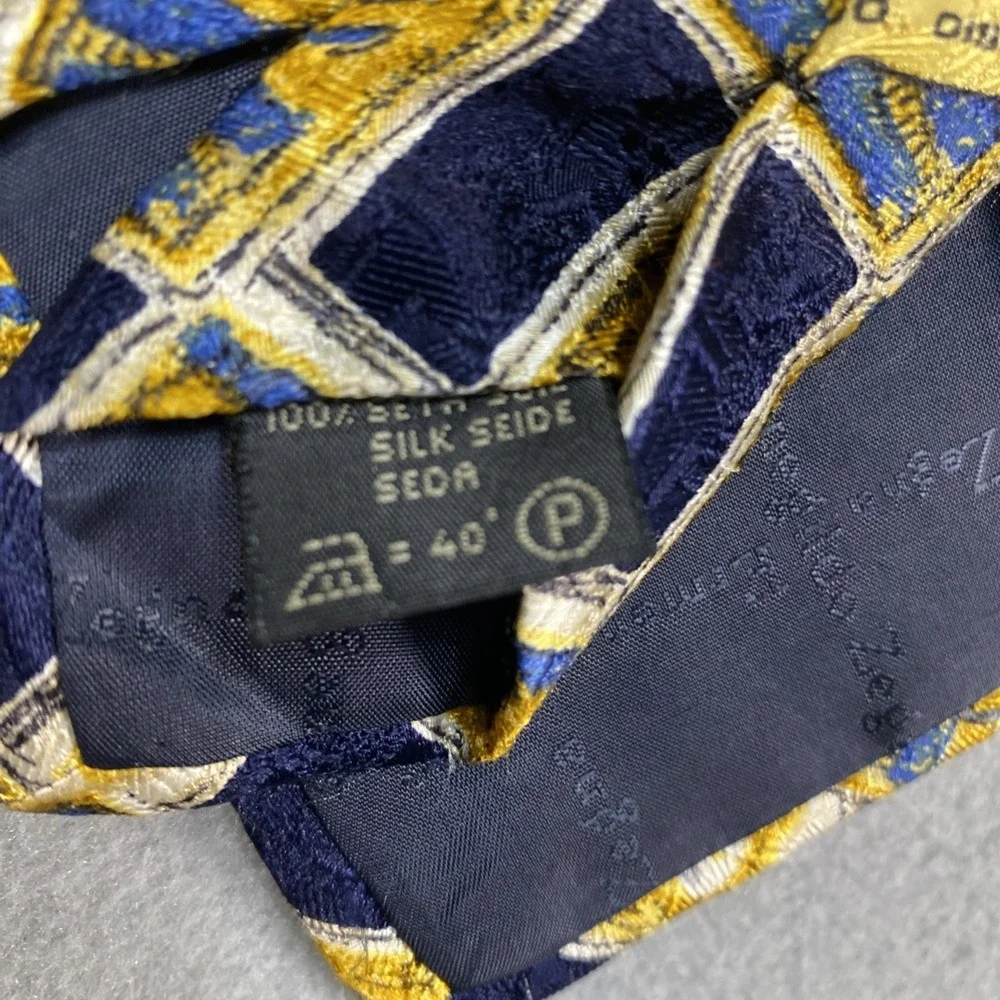 Vintage 90s Ermenegildo Zegna Mens Necktie 100%‎ Silk Navy Gold Floral Italy